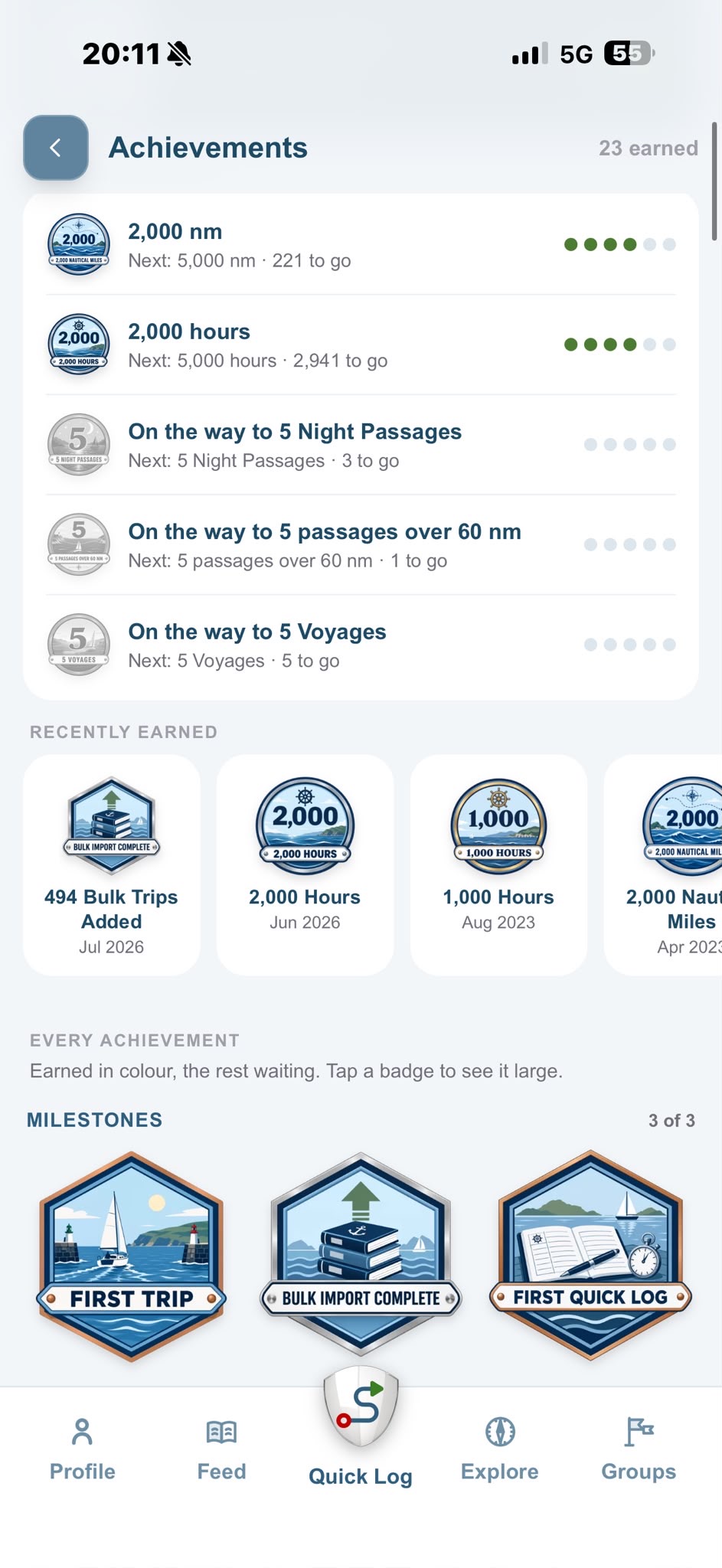 Achievements: what's next within reach and recently earned