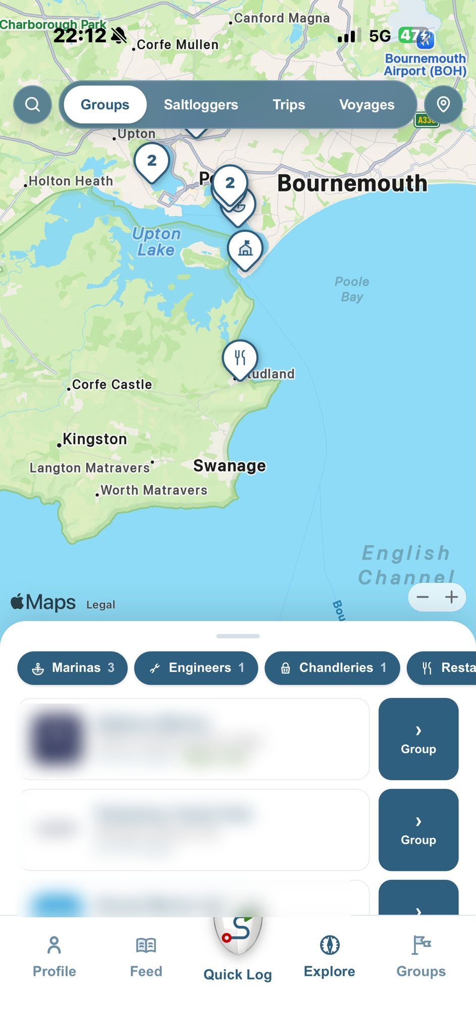 Clubs, marinas and chandleries on the Explore map
