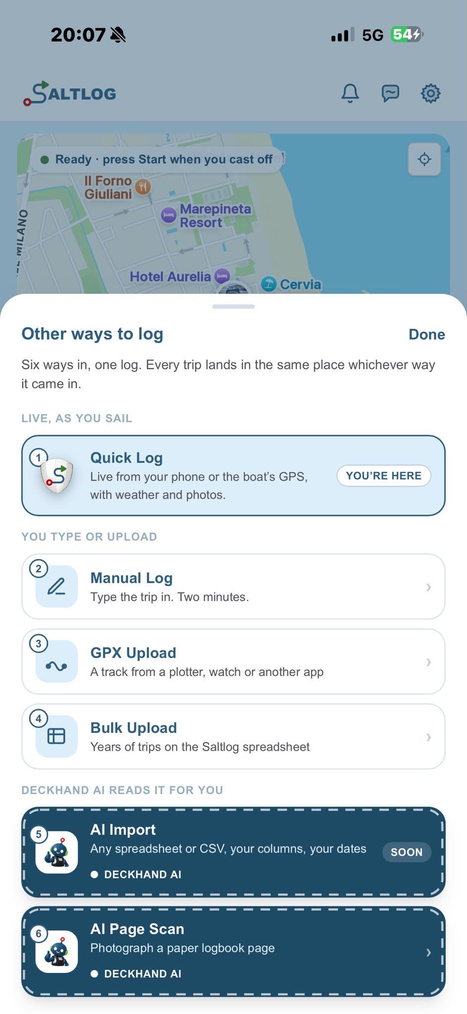 Saltlog's six ways to log a trip